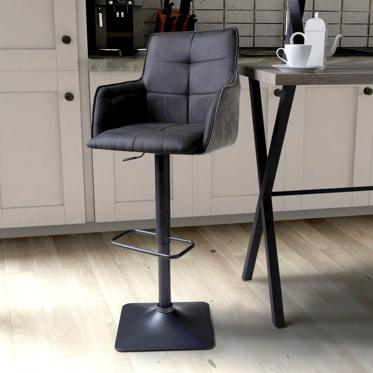 Morwyn Faux Suede Bar Stool Charcoal from Roseland Furniture