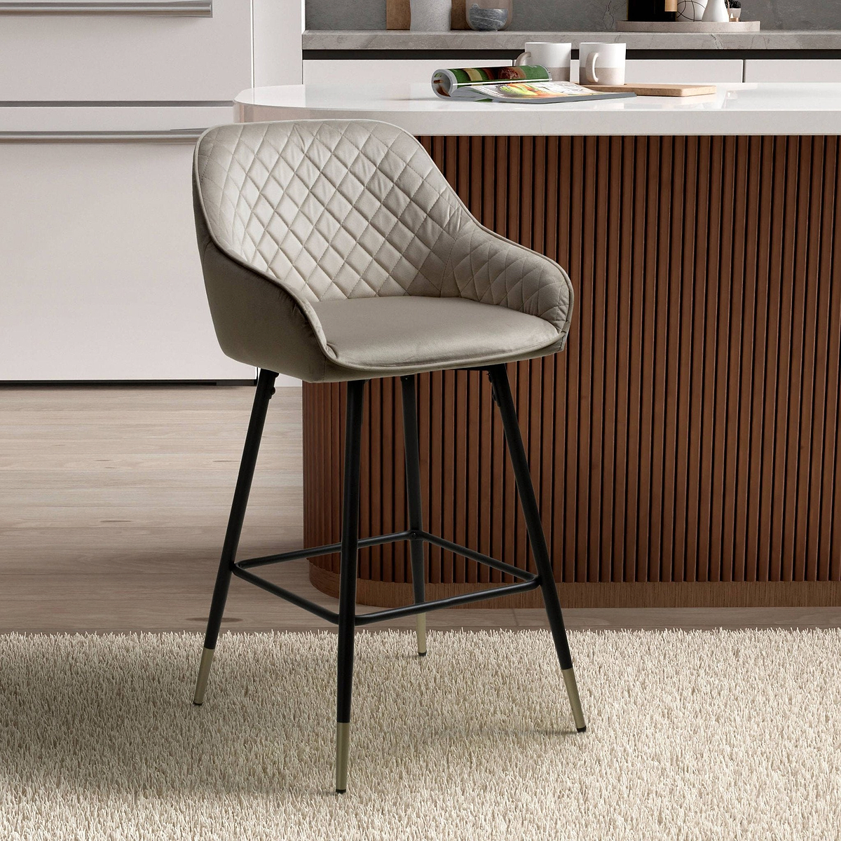Elen Brushed Velvet Bar Stool Mink from Roseland Furniture
