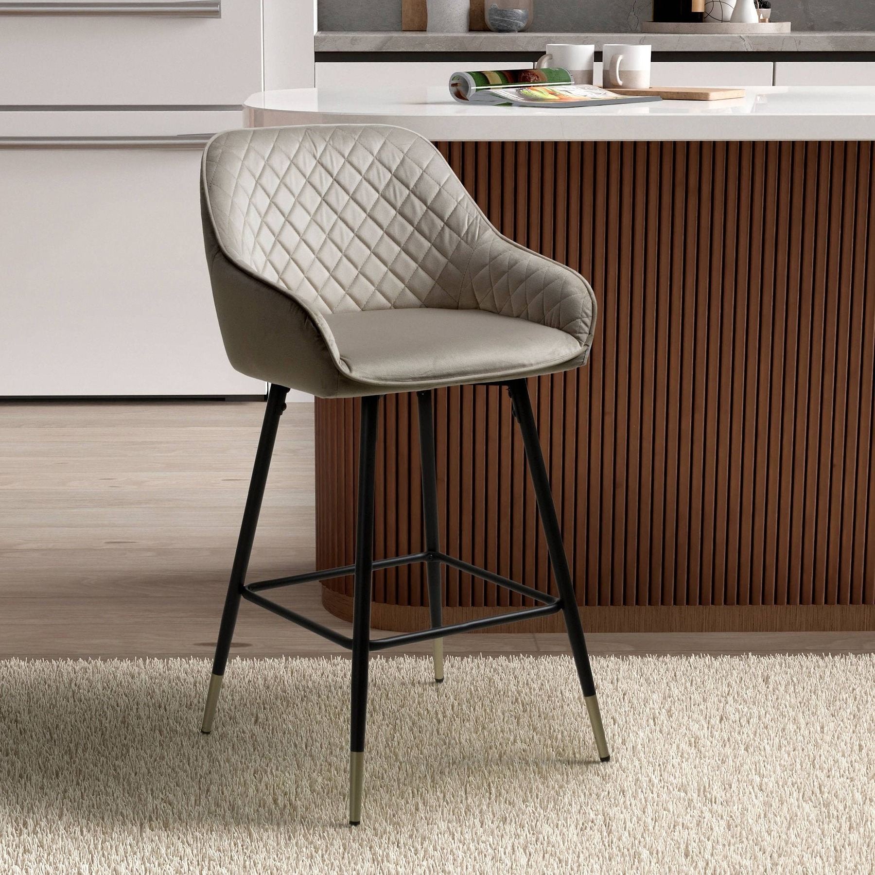 Elen Brushed Velvet Bar Stool Mink from Roseland Furniture