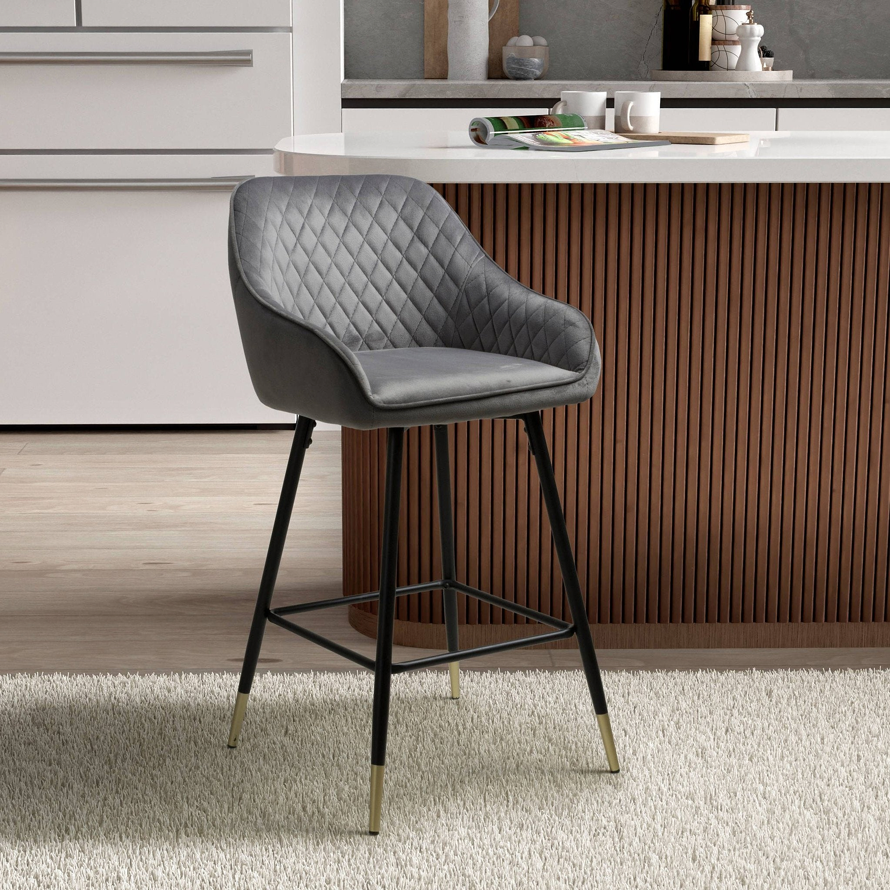 Elen Brushed Velvet Bar Stool Grey from Roseland Furniture
