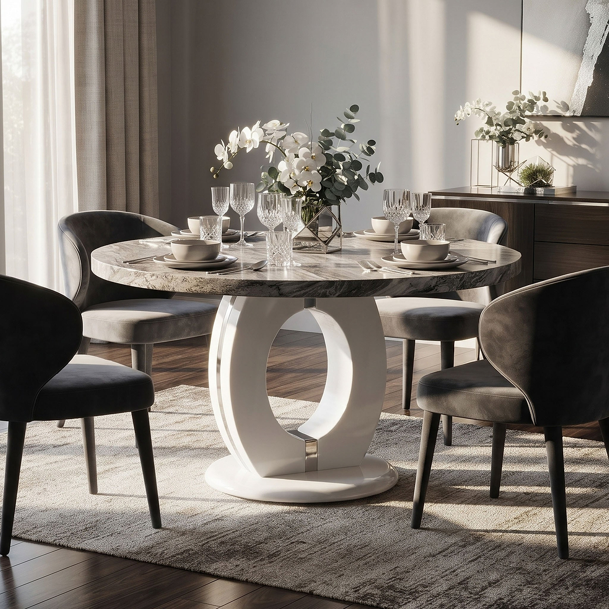 Pendeen 100cm Faux Marble Top Round Dining Table from Roseland Furniture