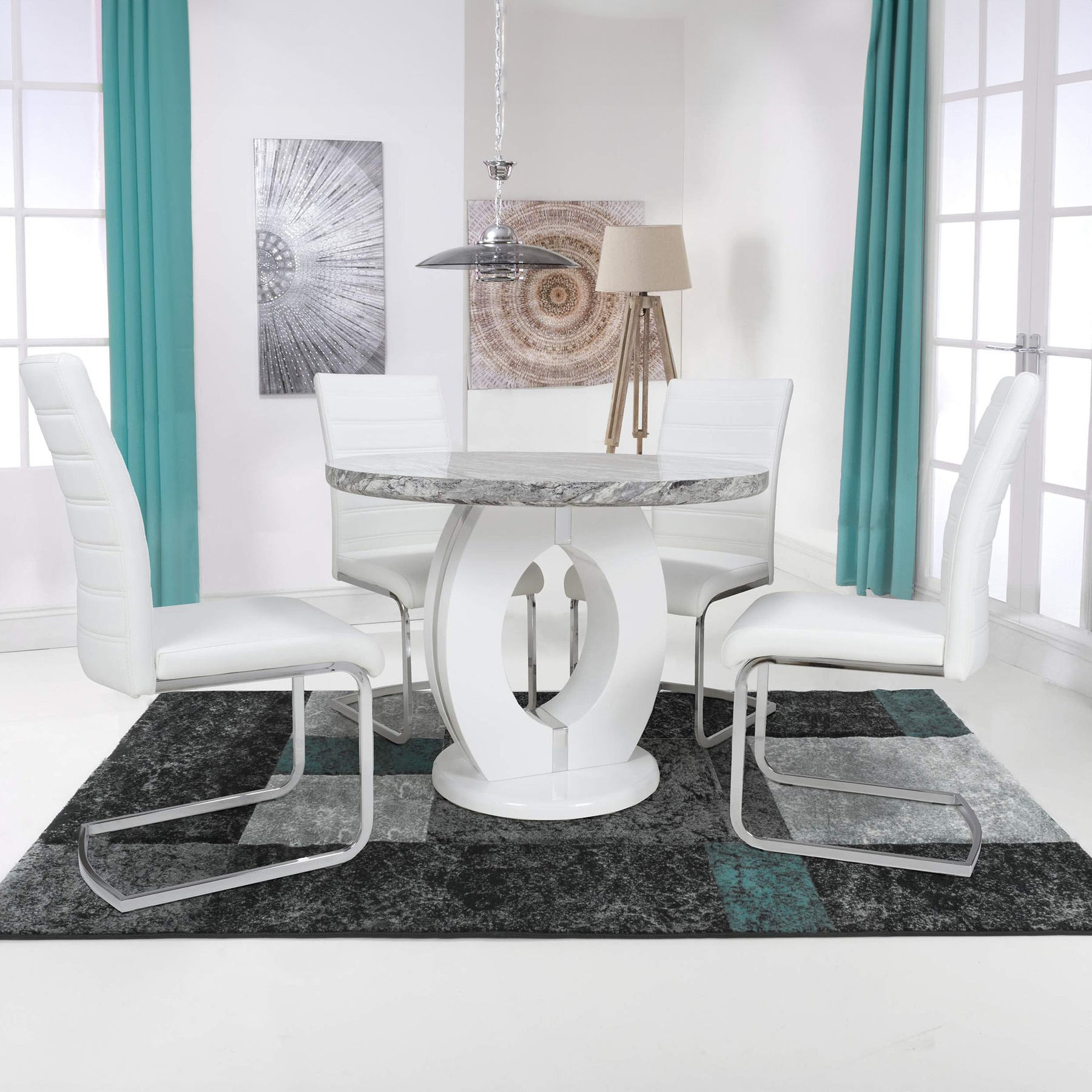 Pendeen 100cm Faux Marble Top Round Dining Table from Roseland Furniture