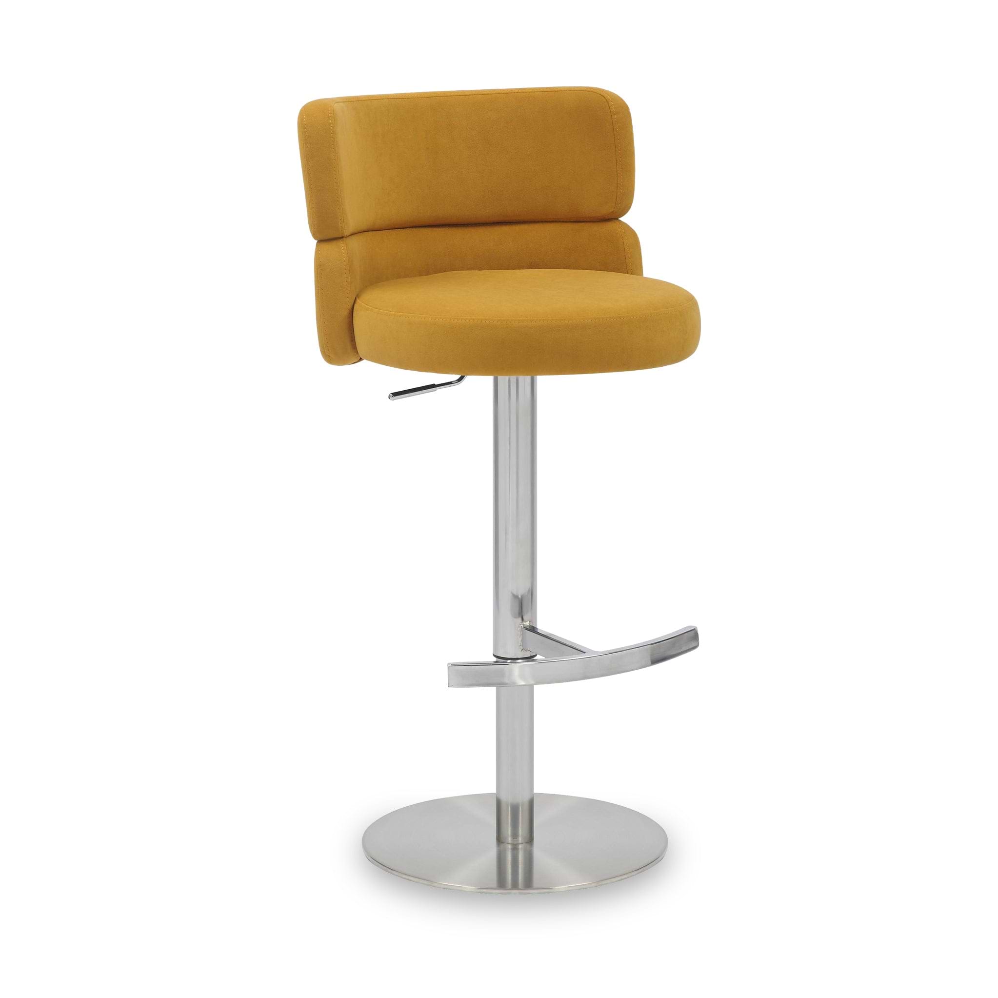Carvell Brushed Velvet Bar Stool Mustard Chrome from Roseland Furniture