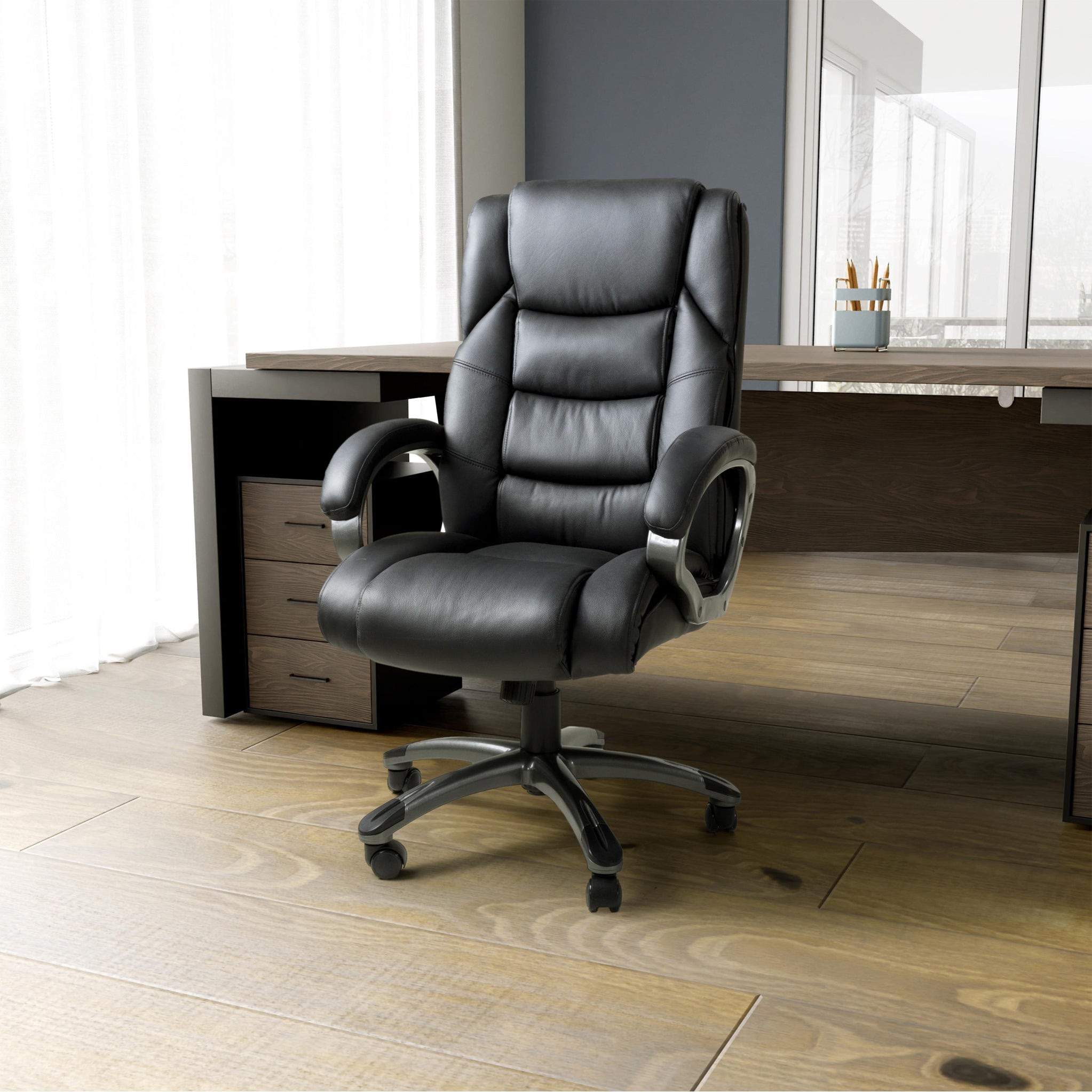 Stevens Leather Swivel Office Chair | Black or Brown | Roseland
