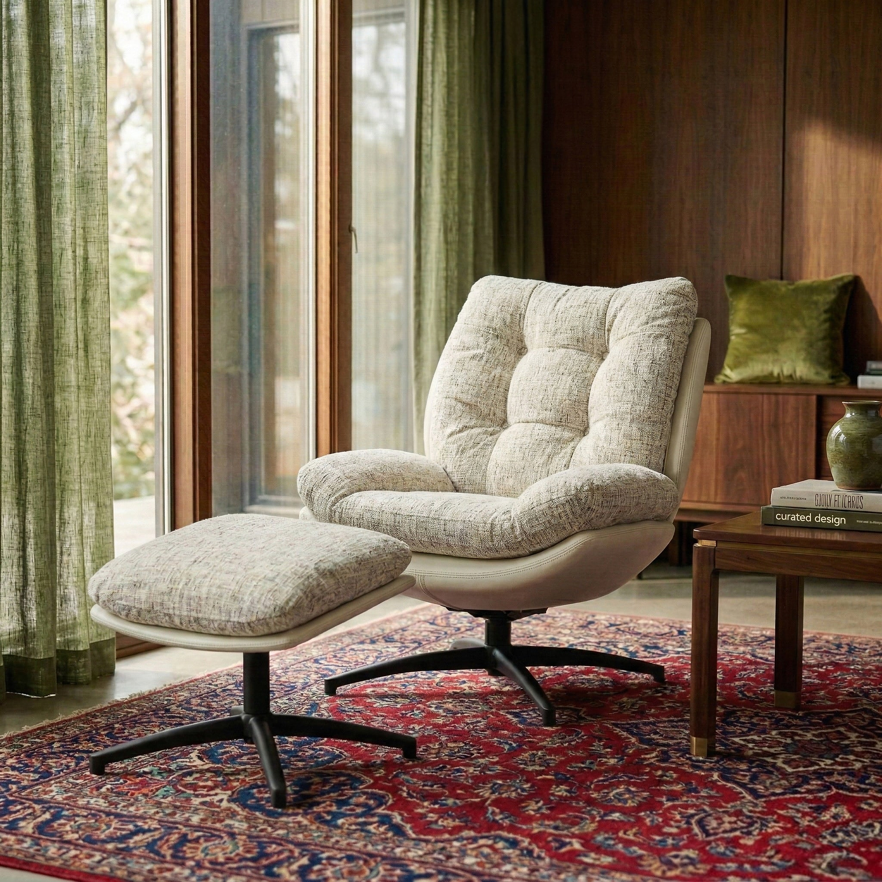 Kelso Accent Chair with Footstool Cream from Roseland Furniture