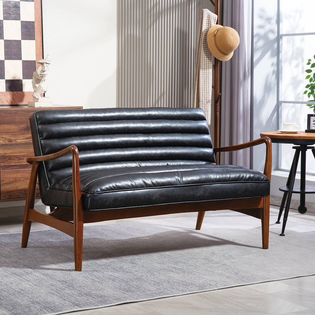 Kingsley Faux Leather 2 seater sofa Black from Roseland Furniture