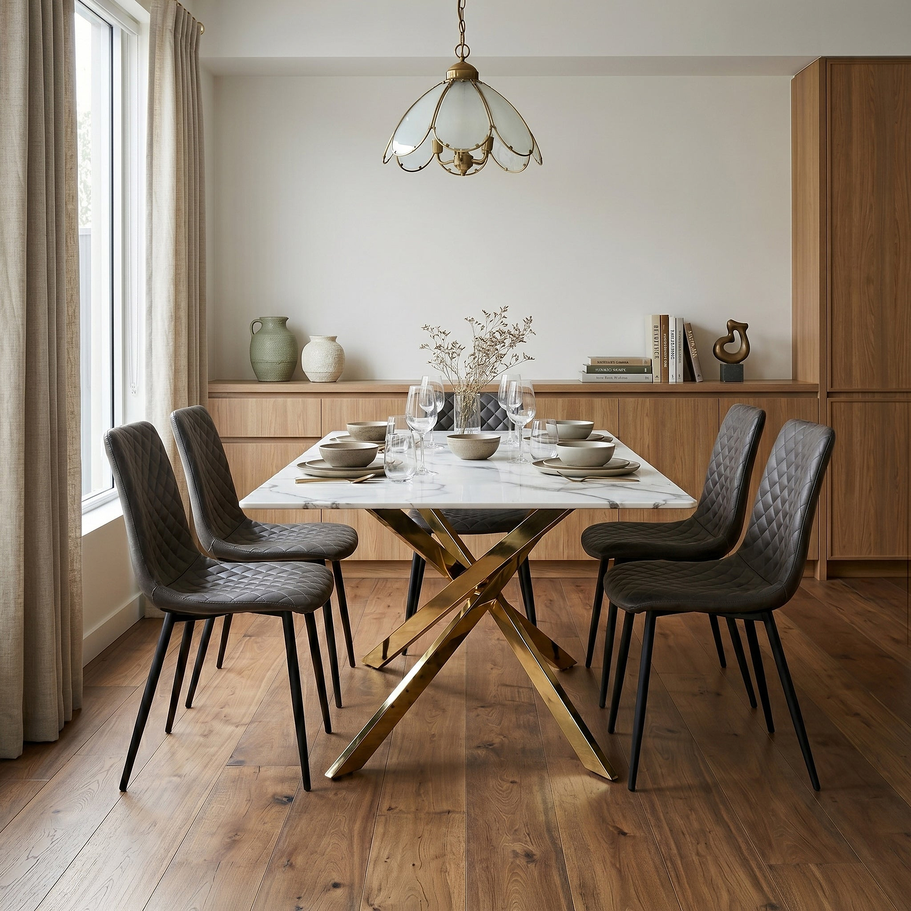 Melody 160cm Marble Effect Dining Table White Gold from Roseland Furniture
