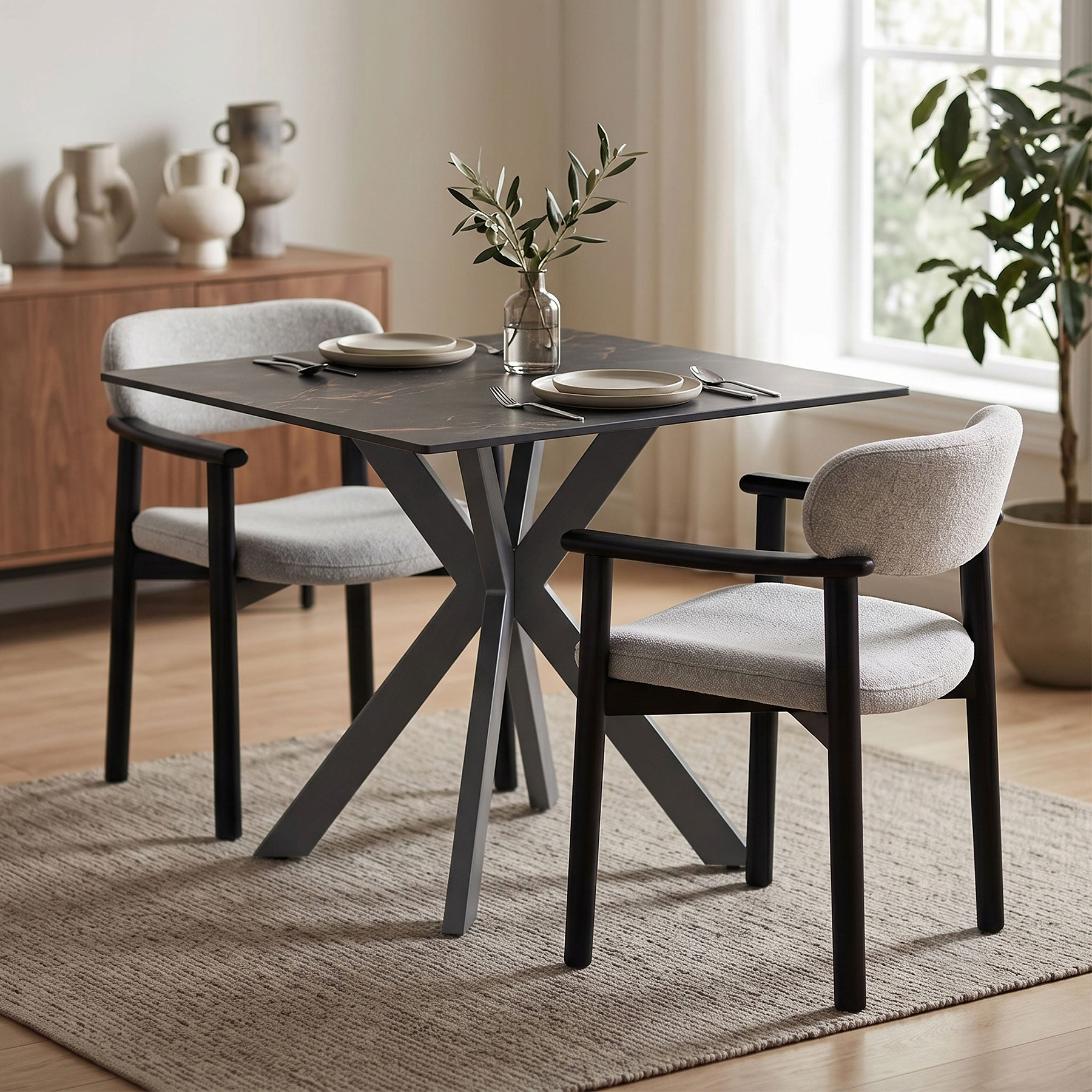 Farnell Ceramic 80cm Square Dining Table Grey from Roseland Furniture