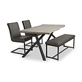 Fowey 160cm Pine Effect Dining Table with Bench & 2 Dining Chairs from Roseland Furniture