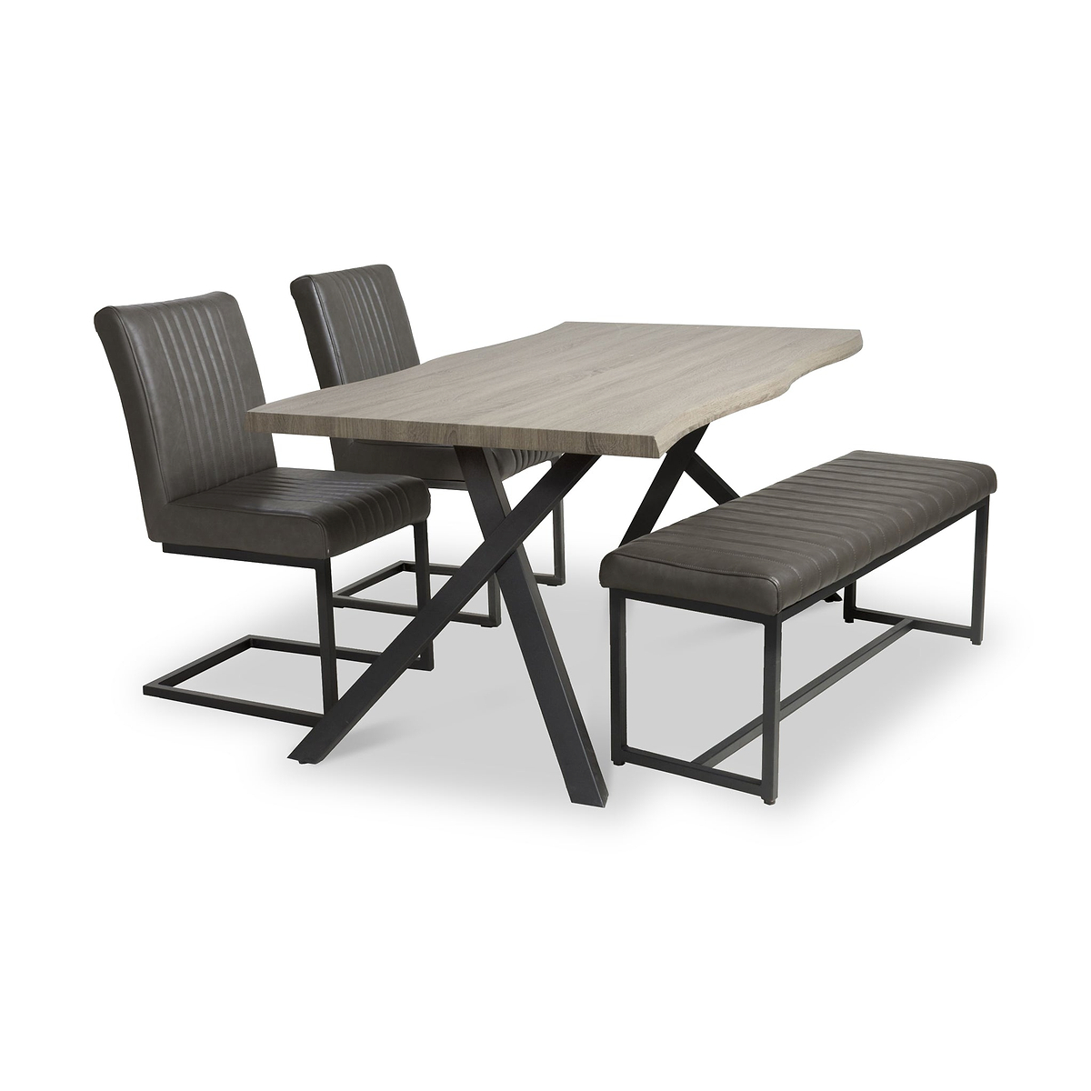 Fowey 160cm Pine Effect Dining Table with Bench & 2 Dining Chairs from Roseland Furniture