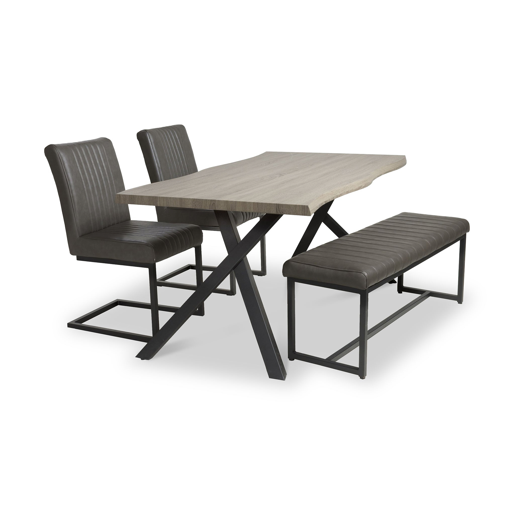 Fowey 160cm Pine Effect Dining Table with Bench & 2 Dining Chairs from Roseland Furniture