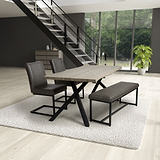 Fowey 160cm Pine Effect Dining Table with Bench & 2 Dining Chairs from Roseland Furniture