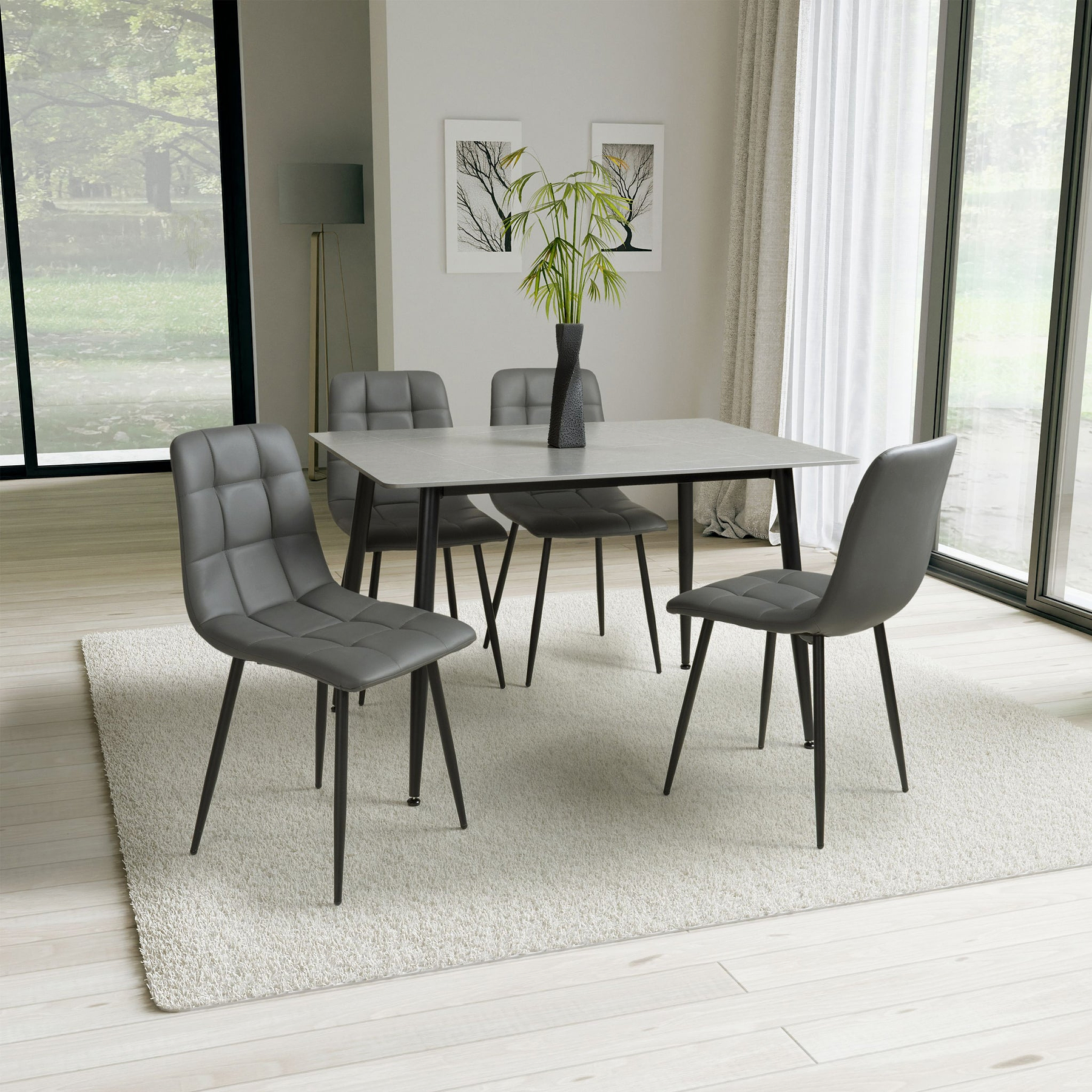 Gillan 120cm Ceramic Dining Table with 4 Dining Chairs from Roseland Furniture