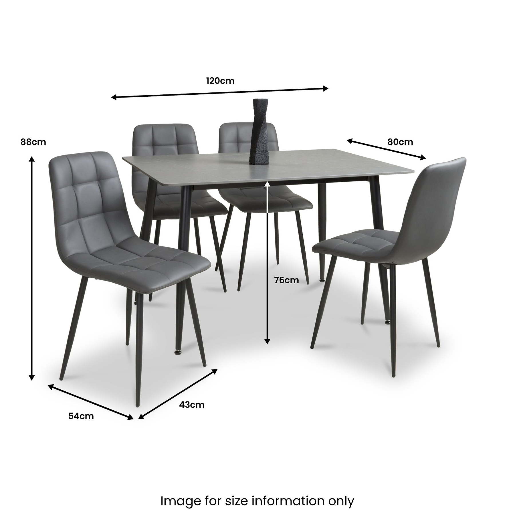 Gillan 120cm Ceramic Dining Table with 4 Dining Chairs dimensions