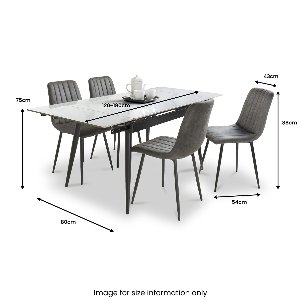Redruth 120cm-180cm Ceramic Extending Dining Table with 4 Dining Chairs