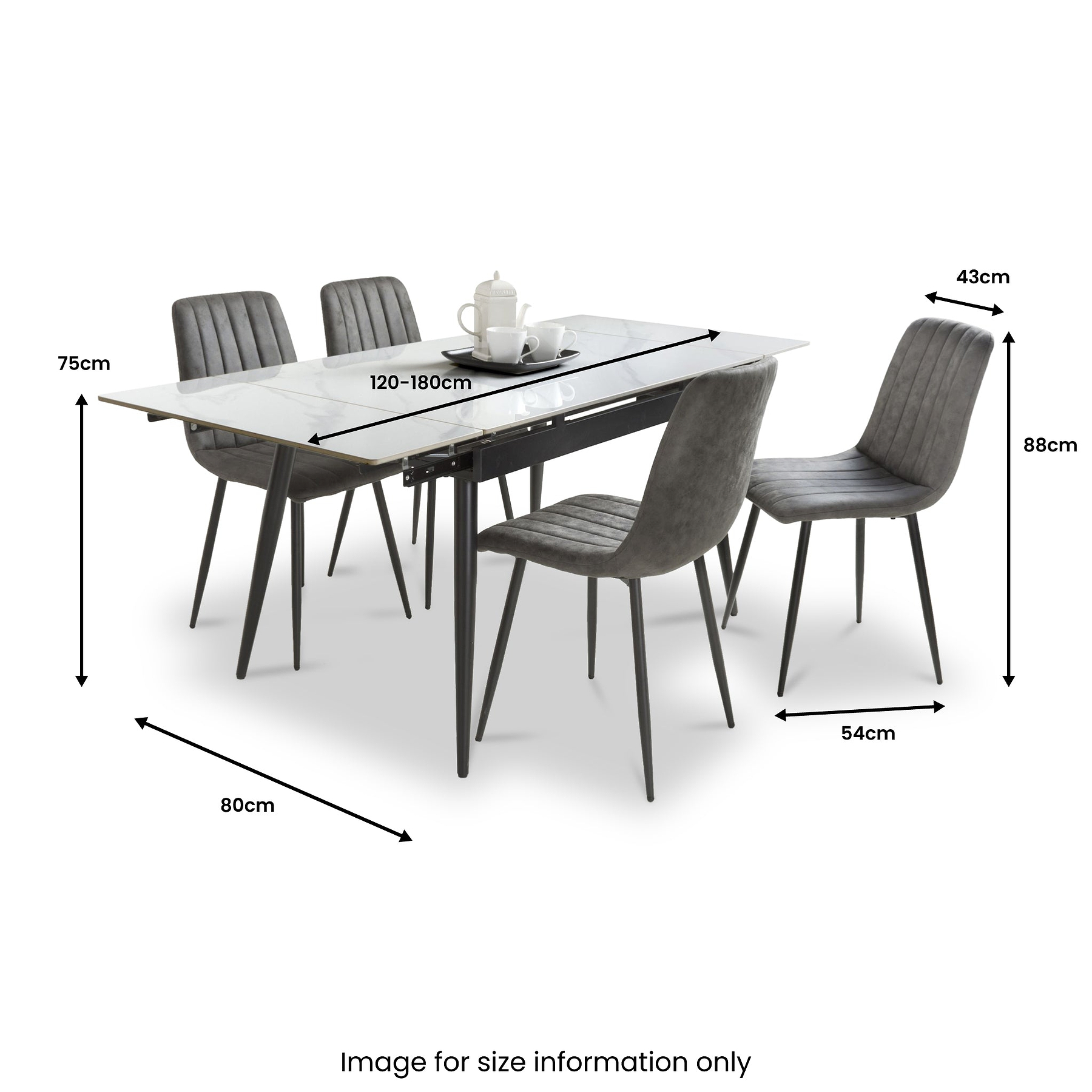 Redruth 120cm-180cm Ceramic Extending Dining Table with 4 Dining Chairs