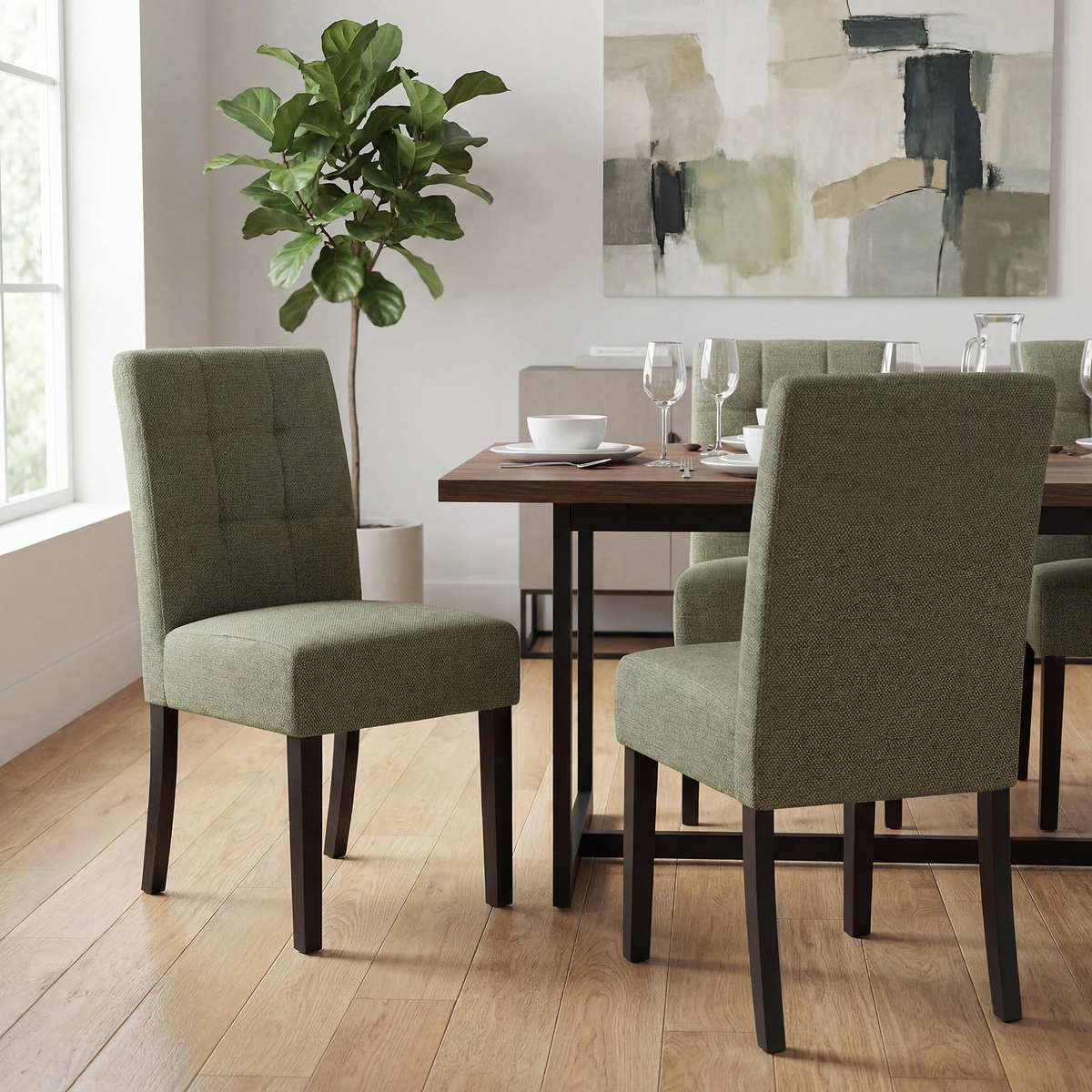 Pryder Tweed Fabric Dining Chair Green BL from Roseland Furniture