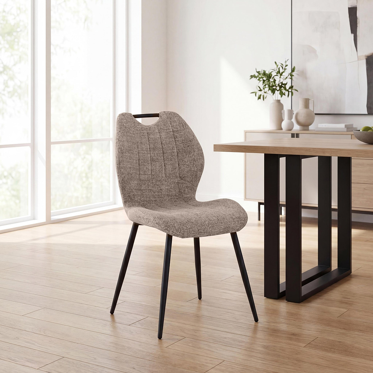 Delvine Textured Fabric Dining Chair Honey from Roseland Furniture