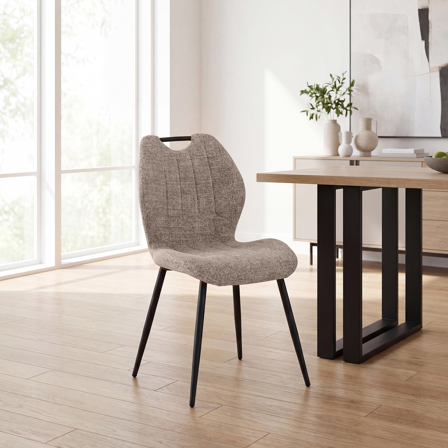 Delvine Textured Fabric Dining Chair Honey from Roseland Furniture