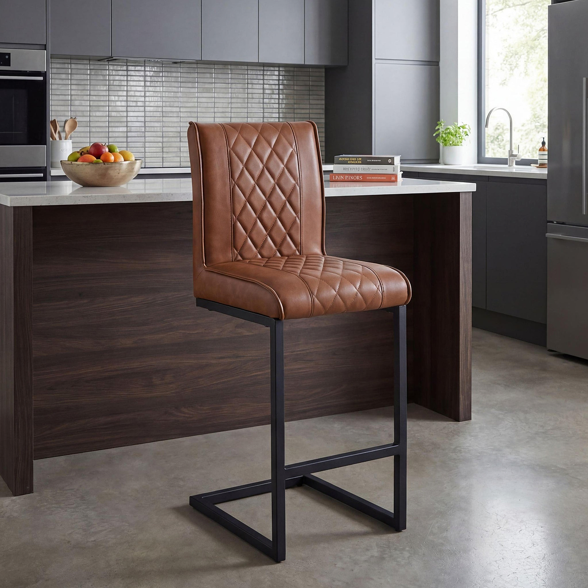 Brando Faux Leather Bar Stool Brown from Roseland Furniture