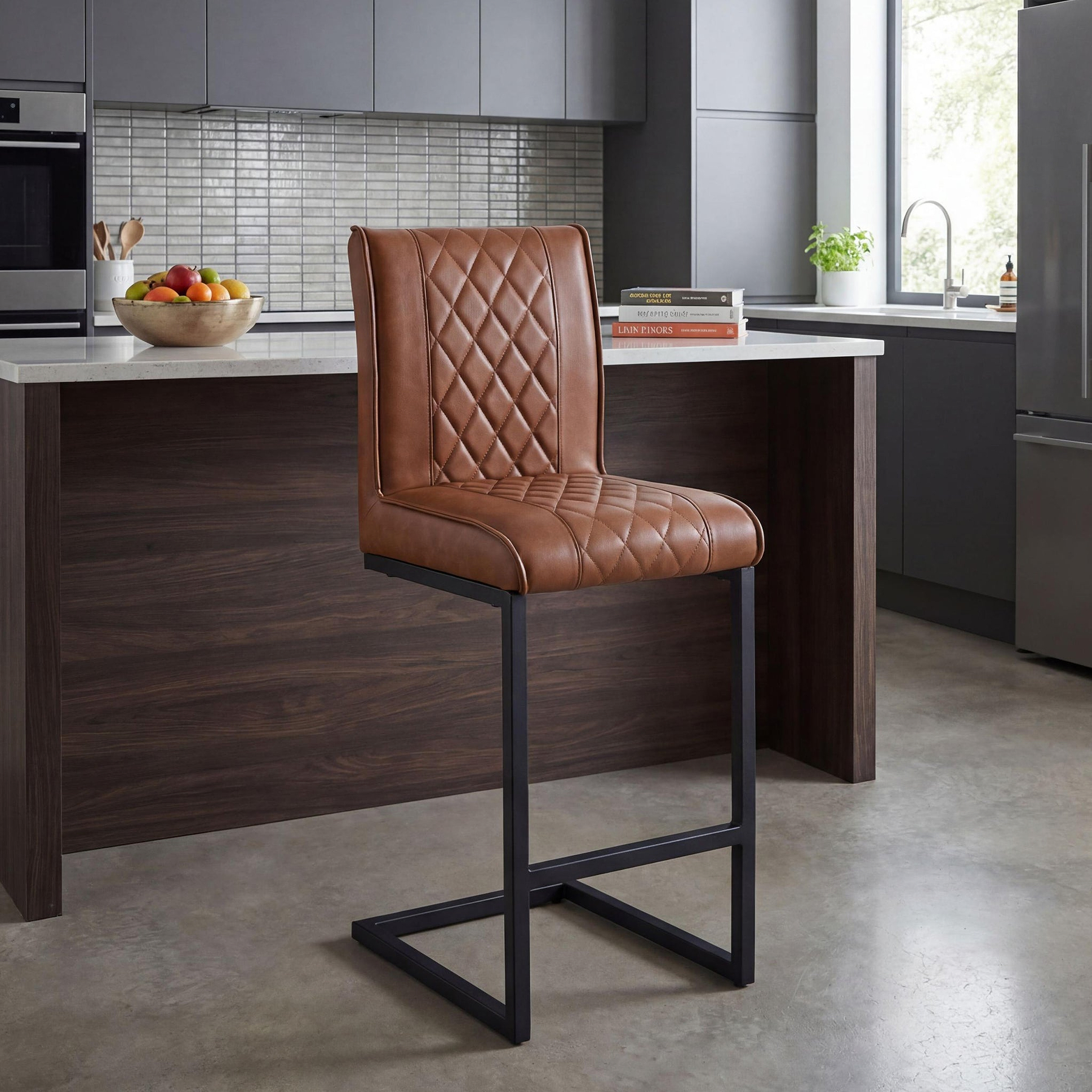 Brando Faux Leather Bar Stool Brown from Roseland Furniture