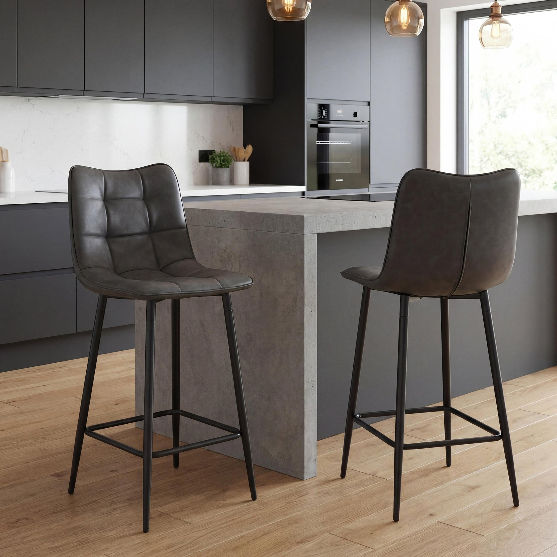 Zeno Faux Leather Dining Stool Grey from Roseland Furniture