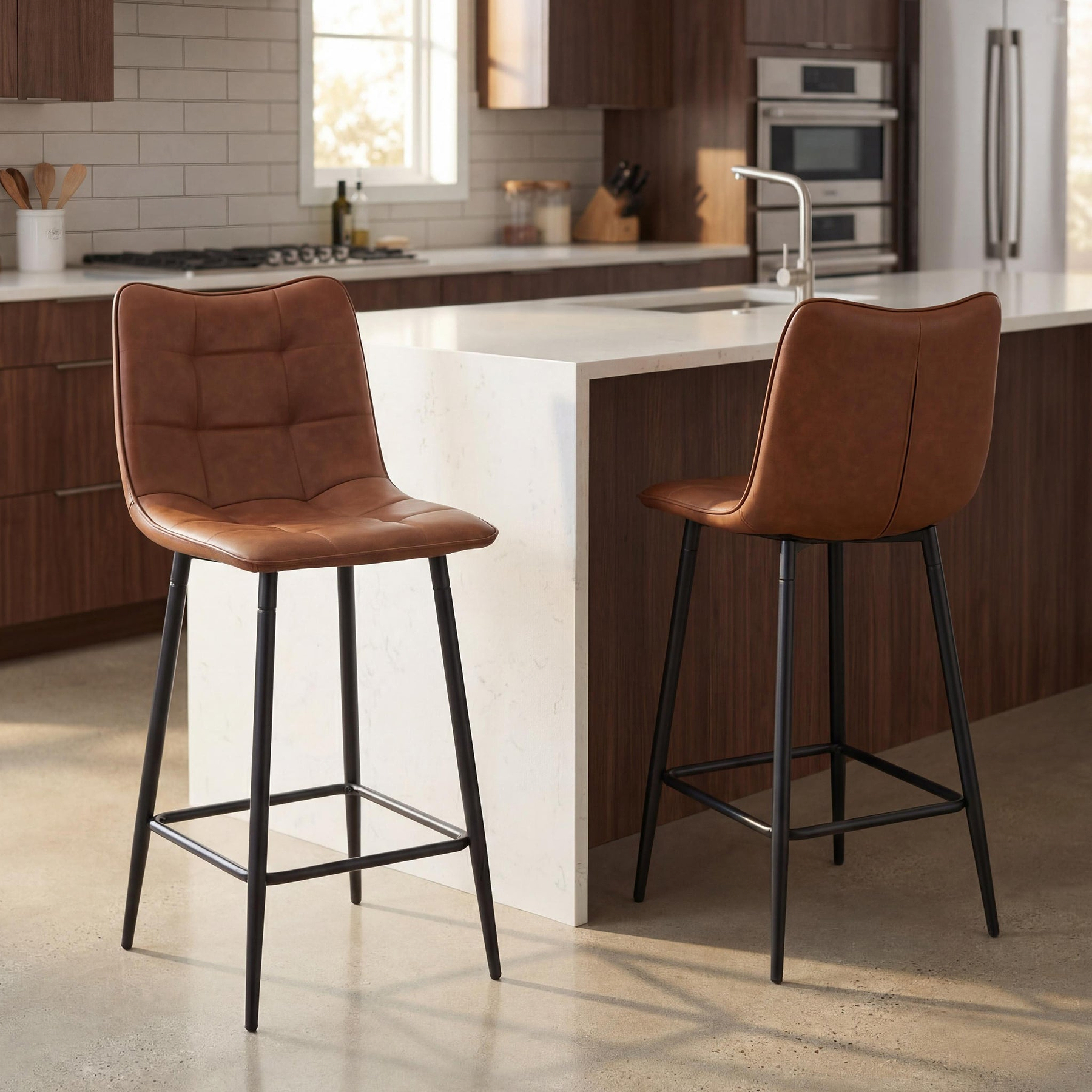 Zeno Faux Leather Dining Stool Tan from Roseland Furniture