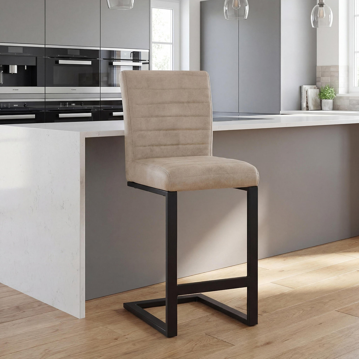 Rino Faux Leather Bar Stool Beige from Roseland Furniture