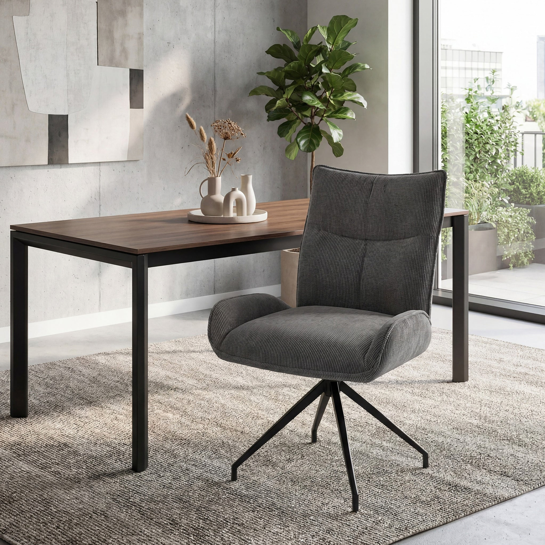 Madie Corduroy Dining Chair Dark Grey from Roseland Furniture