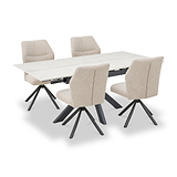 Vista 120cm 180cm Extending Ceramic Table with 4 Sedna Dining Chairs from Roseland Furniture