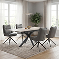 Vista 120cm 180cm Extending Ceramic Table with 4 Sable Dining Chairs Grey from Roseland Furniture