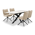Vista 120cm 180cm Extending Ceramic Table with 4 Sable Dining Chairs Stone from Roseland Furniture