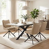 Vista 120cm 180cm Extending Ceramic Table with 4 Sable Dining Chairs Stone from Roseland Furniture