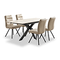 Vista 120cm 180cm Extending Ceramic Table with 4 Tate Dining Chairs Taupe from Roseland Furniture