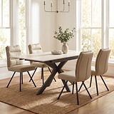 Vista 120cm 180cm Extending Ceramic Table with 4 Tate Dining Chairs Taupe from Roseland Furniture