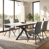 Vista 120cm 180cm Extending Ceramic Table with 4 Tate Dining Chairs Dark Grey from Roseland Furniture