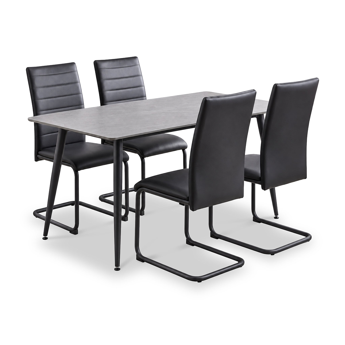 Avaston 120cm Grey Dining Table with 4 Aeron Black Dining Chairs from Roseland Furniture