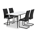 Avaston 120cm White Dining Table with 4 Aeron Black Dining Chairs from Roseland Furniture