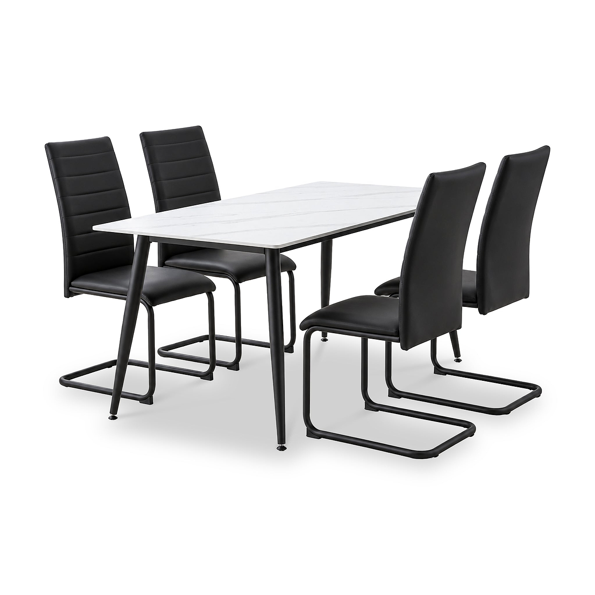 Avaston 120cm White Dining Table with 4 Aeron Black Dining Chairs from Roseland Furniture