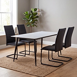 Avaston 120cm White Dining Table with 4 Aeron Black Dining Chairs from Roseland Furniture