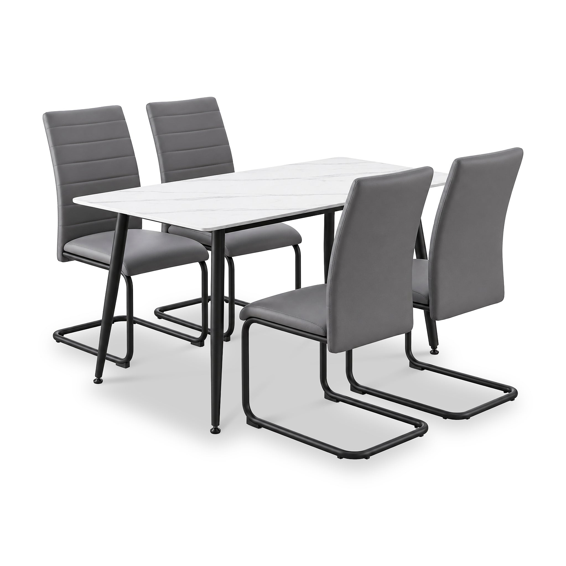 Avaston 120cm White Dining Table with 4 Aeron Grey Dining Chairs from Roseland Furniture