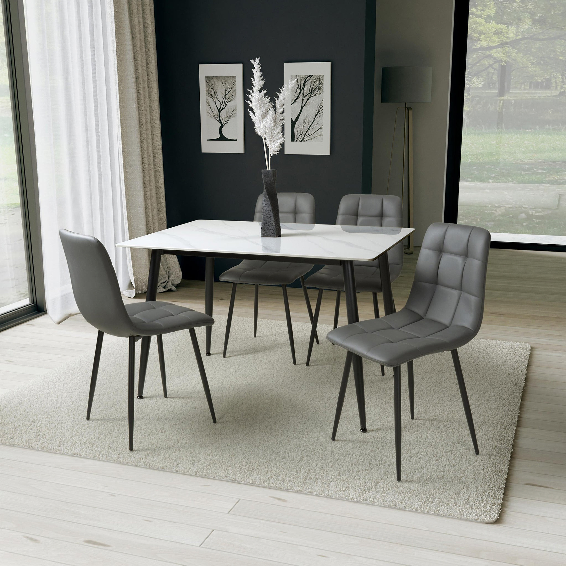 Avaston White Dining Table Grey from Roseland Furniture