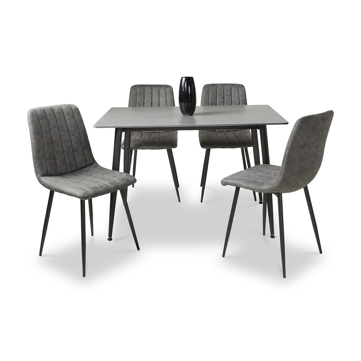 Avaston 120cm Grey Dining Table with 4 Luna Dining Chairs from Roseland Furniture