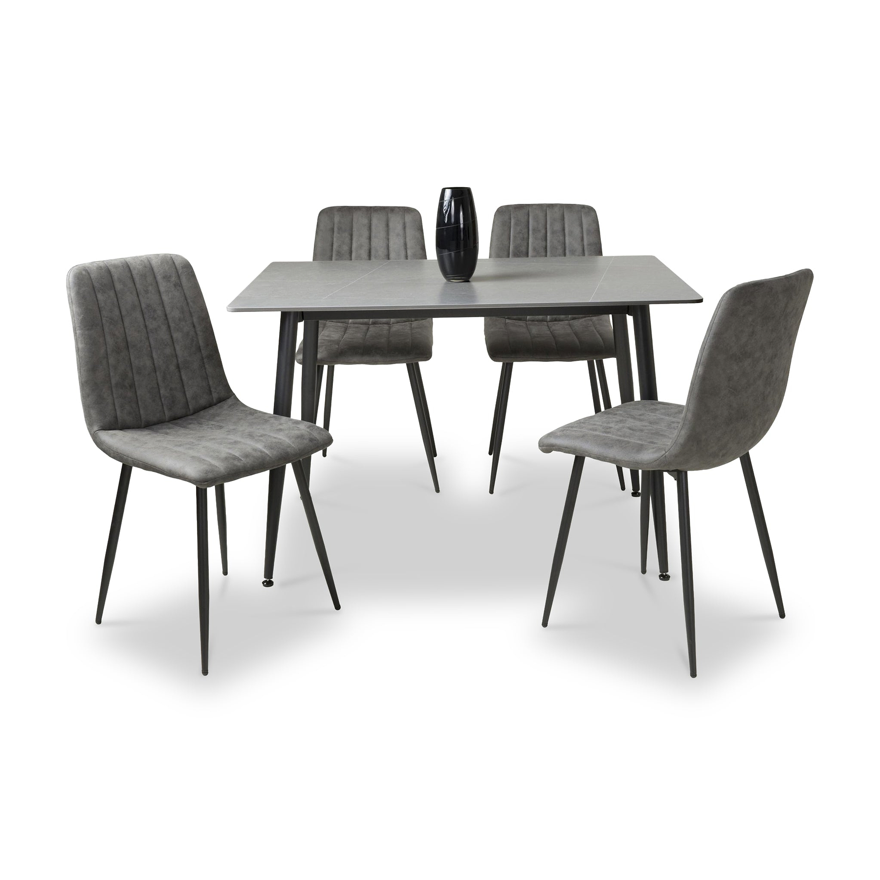 Avaston 120cm Grey Dining Table with 4 Luna Dining Chairs from Roseland Furniture