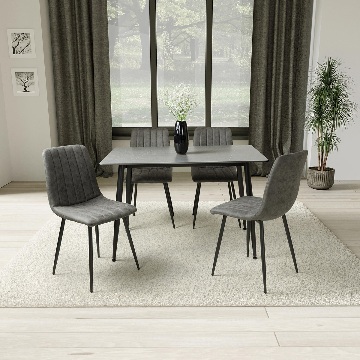 Avaston 120cm Grey Dining Table with 4 Luna Dining Chairs from Roseland Furniture