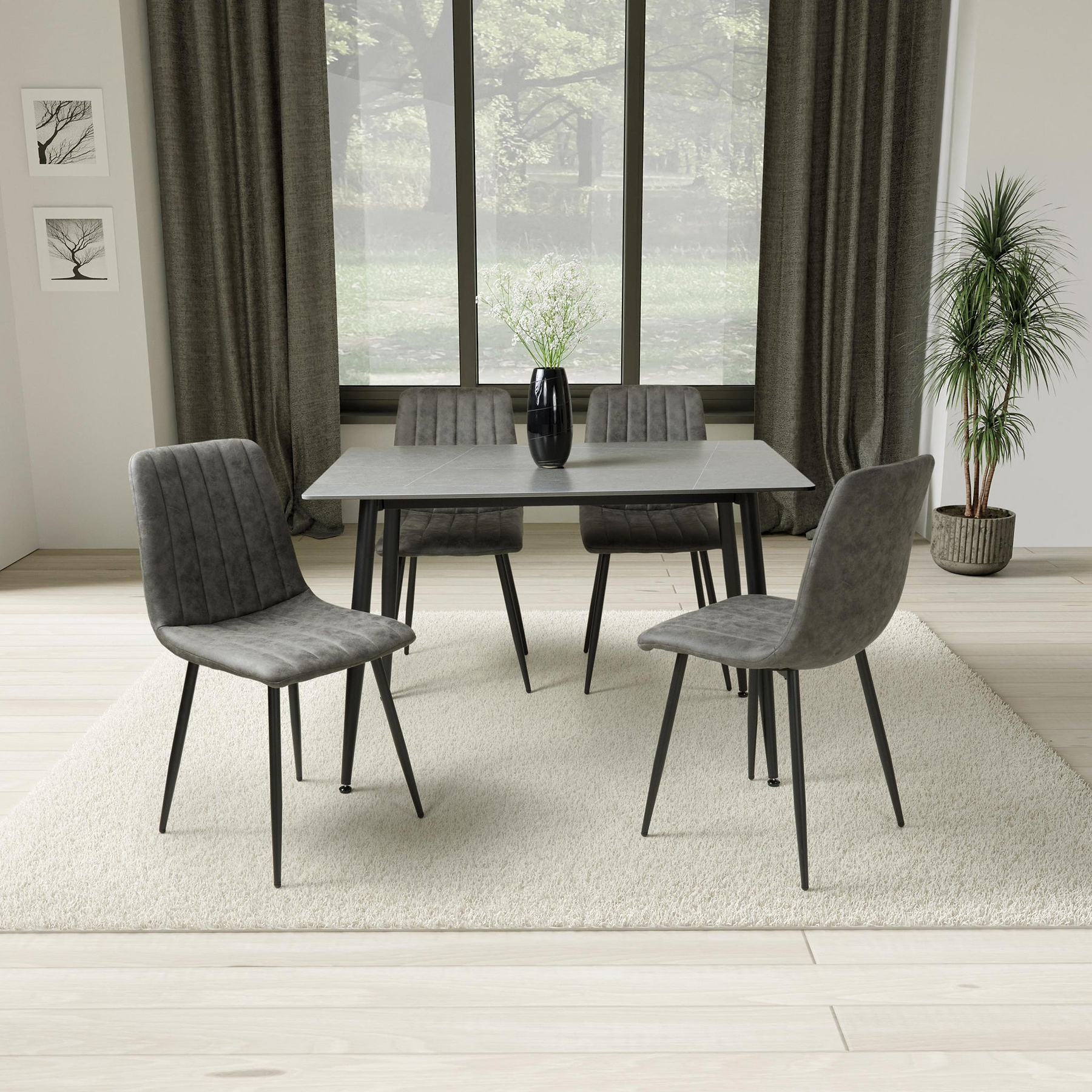 Avaston 120cm Grey Dining Table with 4 Luna Dining Chairs from Roseland Furniture