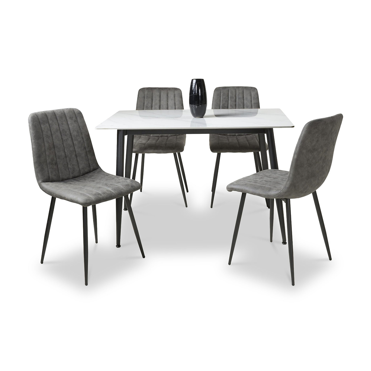 Avaston 120cm White Dining Table with 4 Luna Dining Chairs from Roseland Furniture