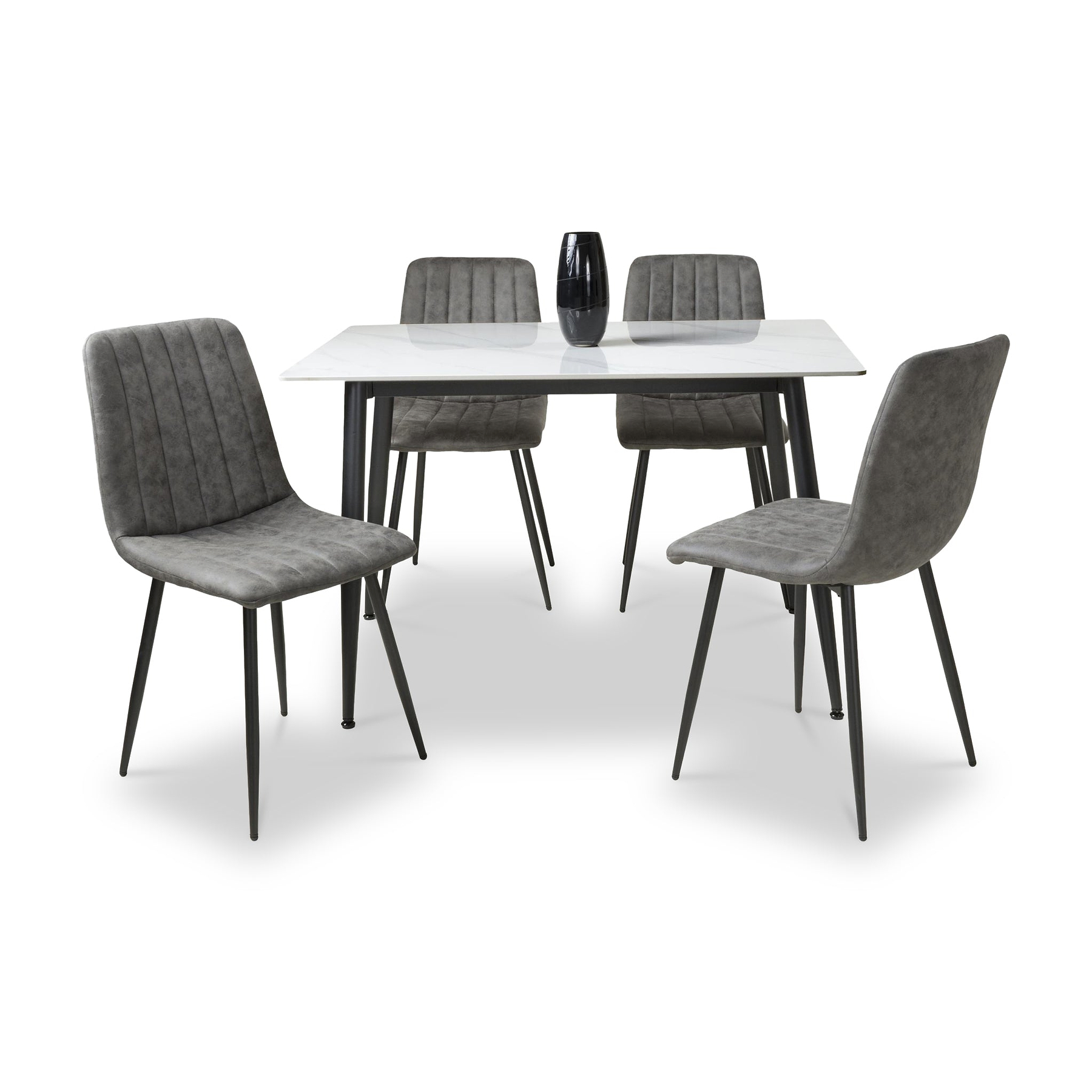 Avaston 120cm White Dining Table with 4 Luna Dining Chairs from Roseland Furniture