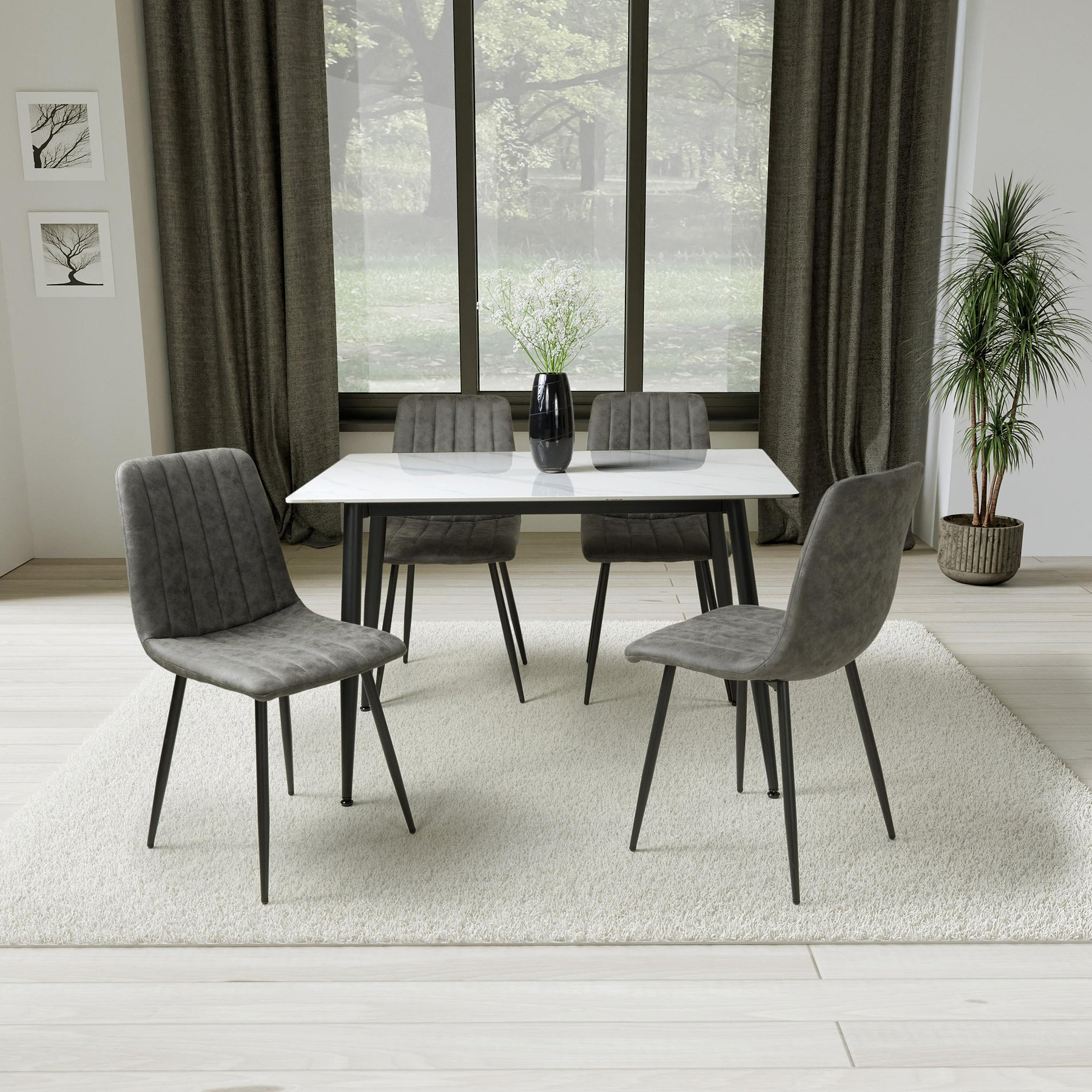 Avaston 120cm White Dining Table with 4 Luna Dining Chairs from Roseland Furniture