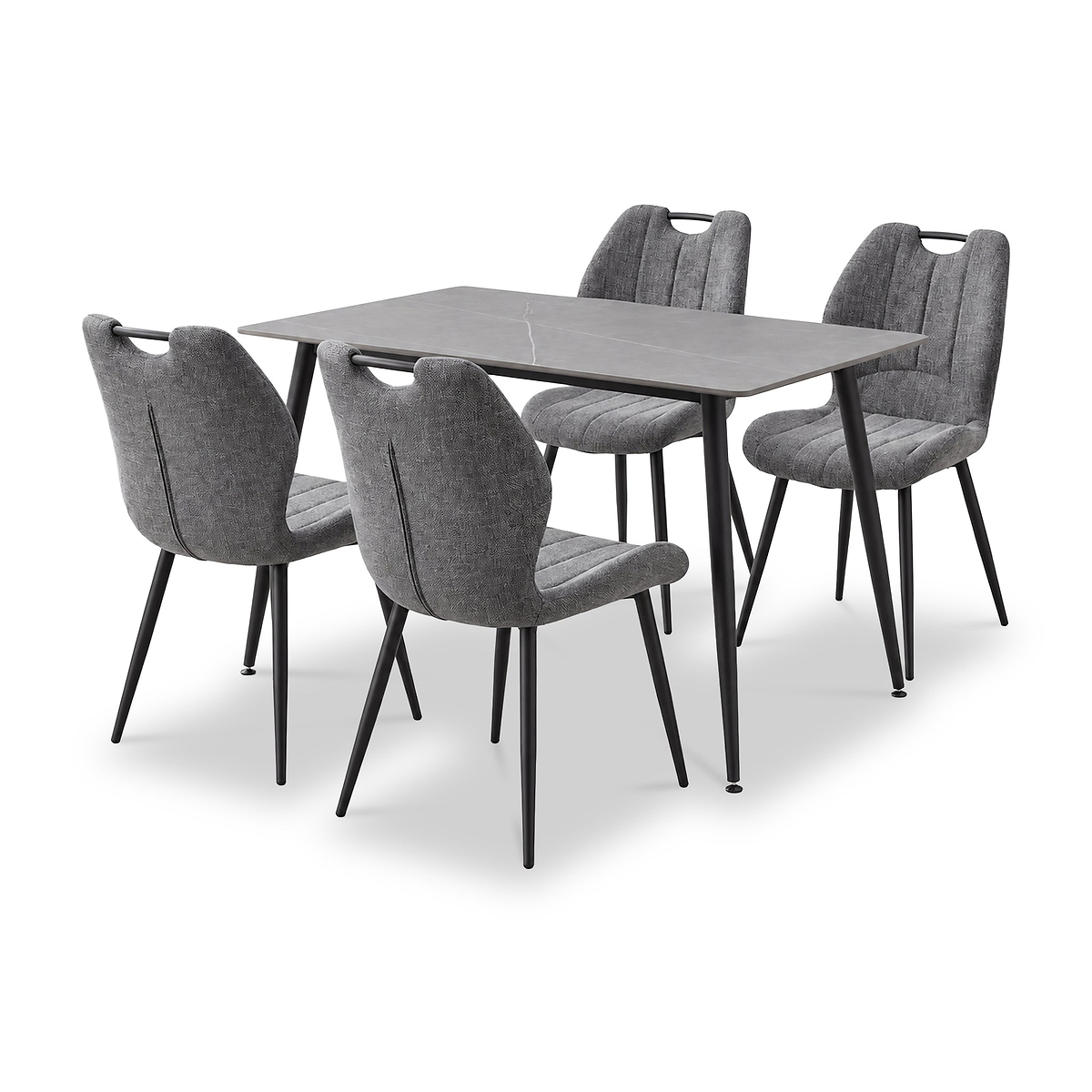 Avaston 120cm Grey Dining Table with 4 Delvine Dining Chairs from Roseland Furniture